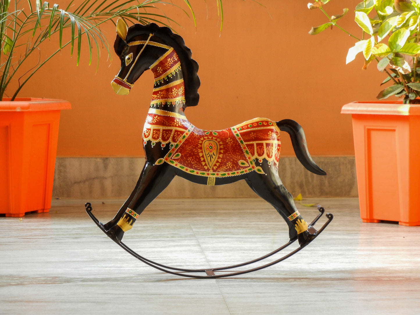 METAL ROCKING HORSE SHOWPIECE, FIGURINE