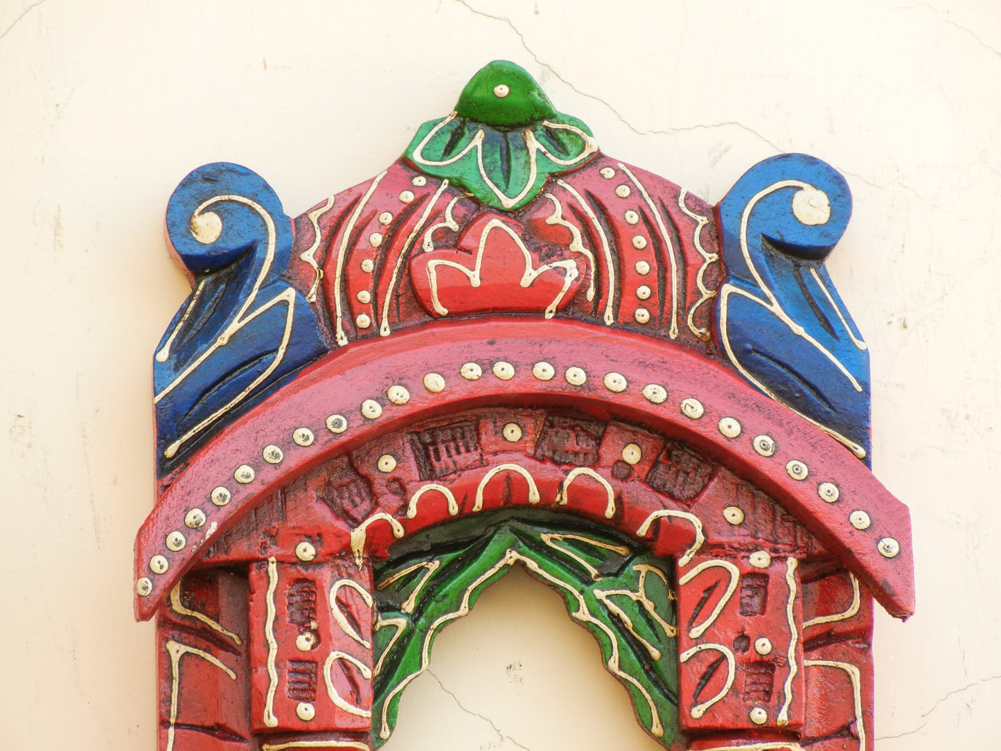 WOODEN PAINTED JHROKHA, WALL DECOR - 11 INCHES