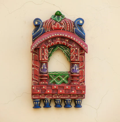 WOODEN PAINTED JHROKHA, WALL DECOR - 11 INCHES