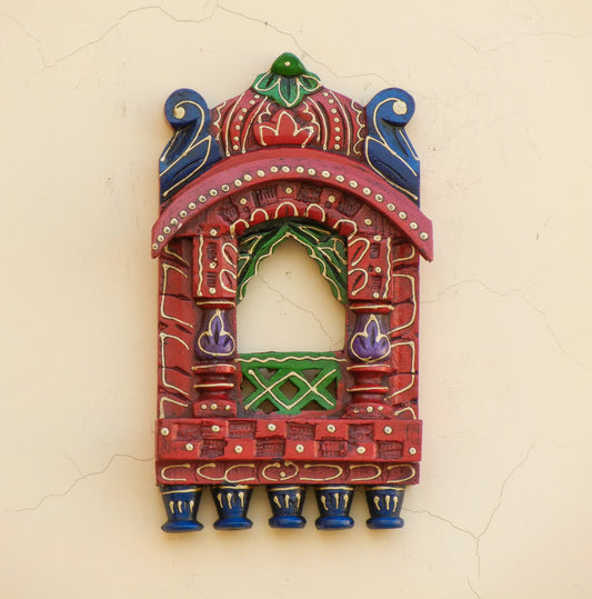 WOODEN PAINTED JHROKHA, WALL DECOR - 11 INCHES