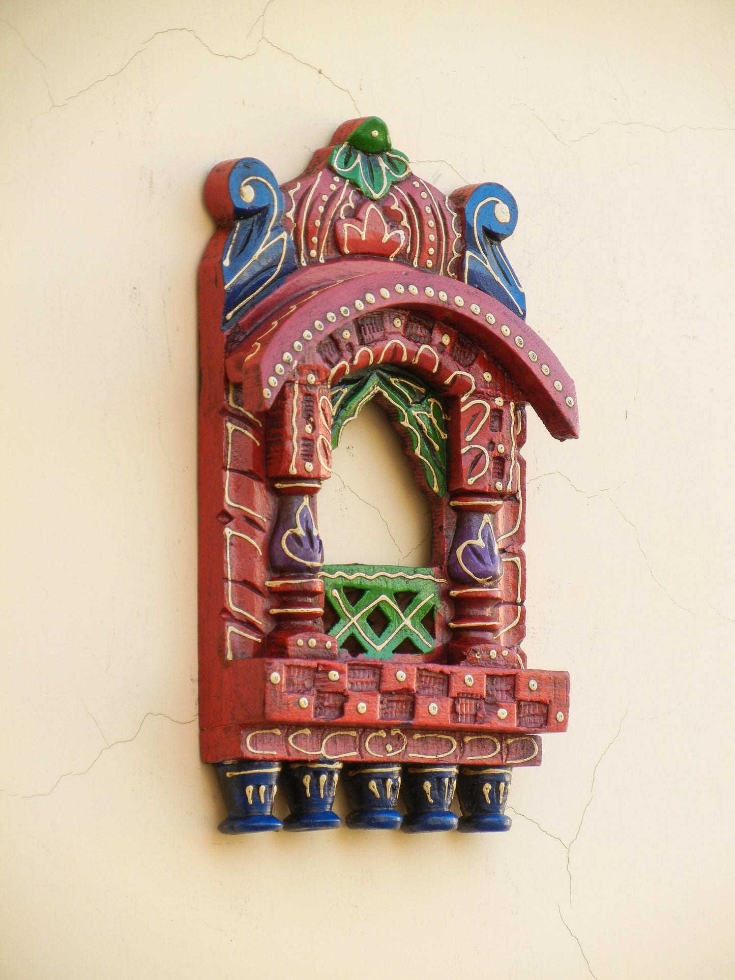 WOODEN PAINTED JHROKHA, WALL DECOR - 11 INCHES