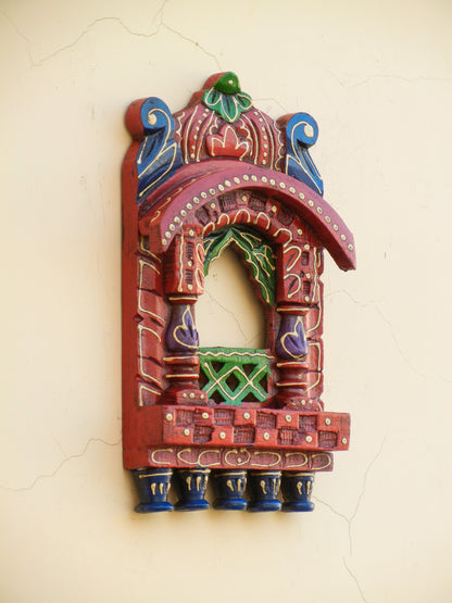 WOODEN PAINTED JHROKHA, WALL DECOR - 11 INCHES