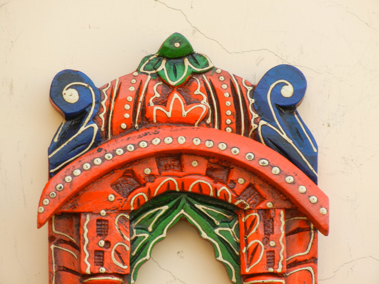 WOODEN PAINTED JHAROKHA, WALL DECOR - 11 INCHES