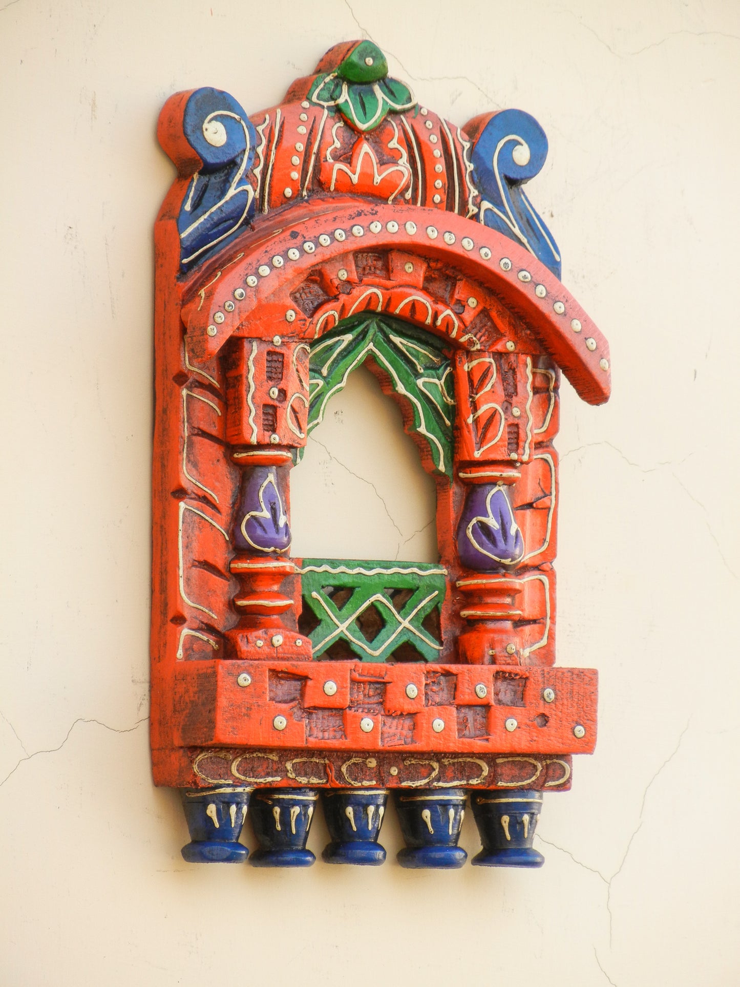 WOODEN PAINTED JHAROKHA, WALL DECOR - 11 INCHES