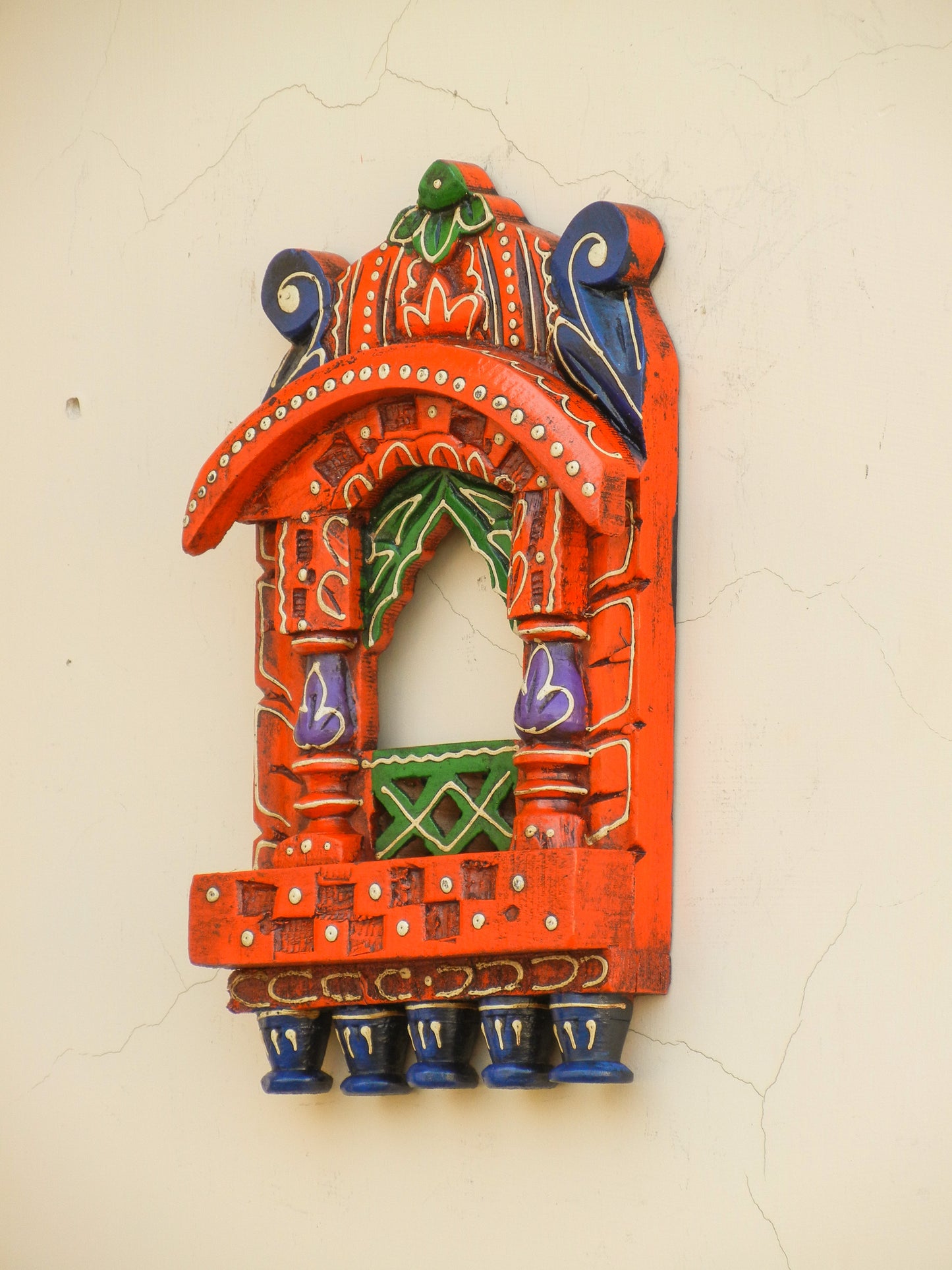 WOODEN PAINTED JHAROKHA, WALL DECOR - 11 INCHES