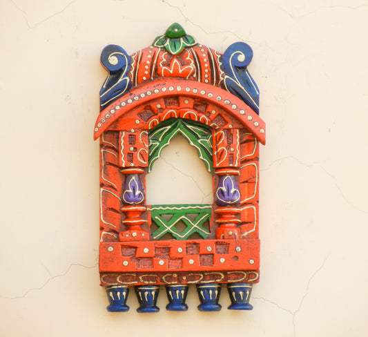 WOODEN PAINTED JHAROKHA, WALL DECOR - 11 INCHES