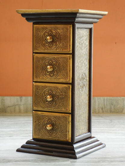 Wooden and Brass Ethnic Pillar Drawer