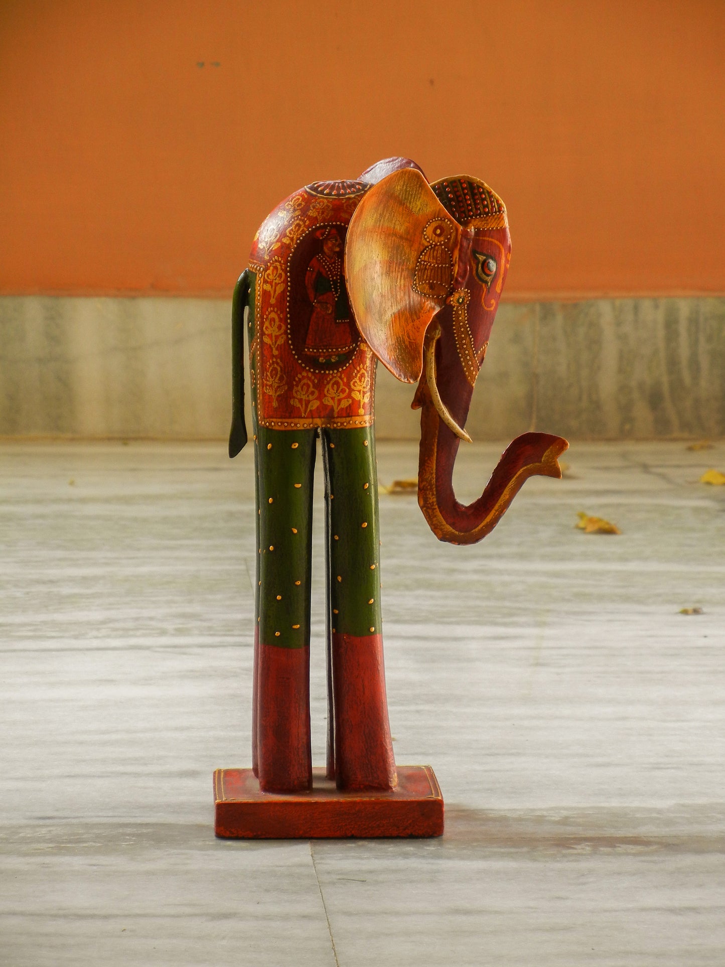 WOODEN & METAL FINE PAINTED ELEPHANT STATUE, FIGURINE