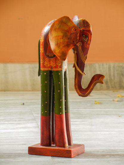 WOODEN & METAL FINE PAINTED ELEPHANT STATUE, FIGURINE