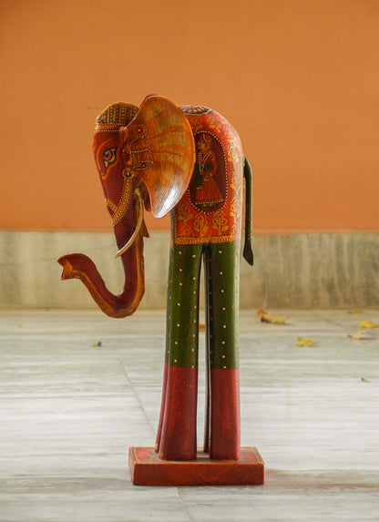 WOODEN & METAL FINE PAINTED ELEPHANT STATUE, FIGURINE