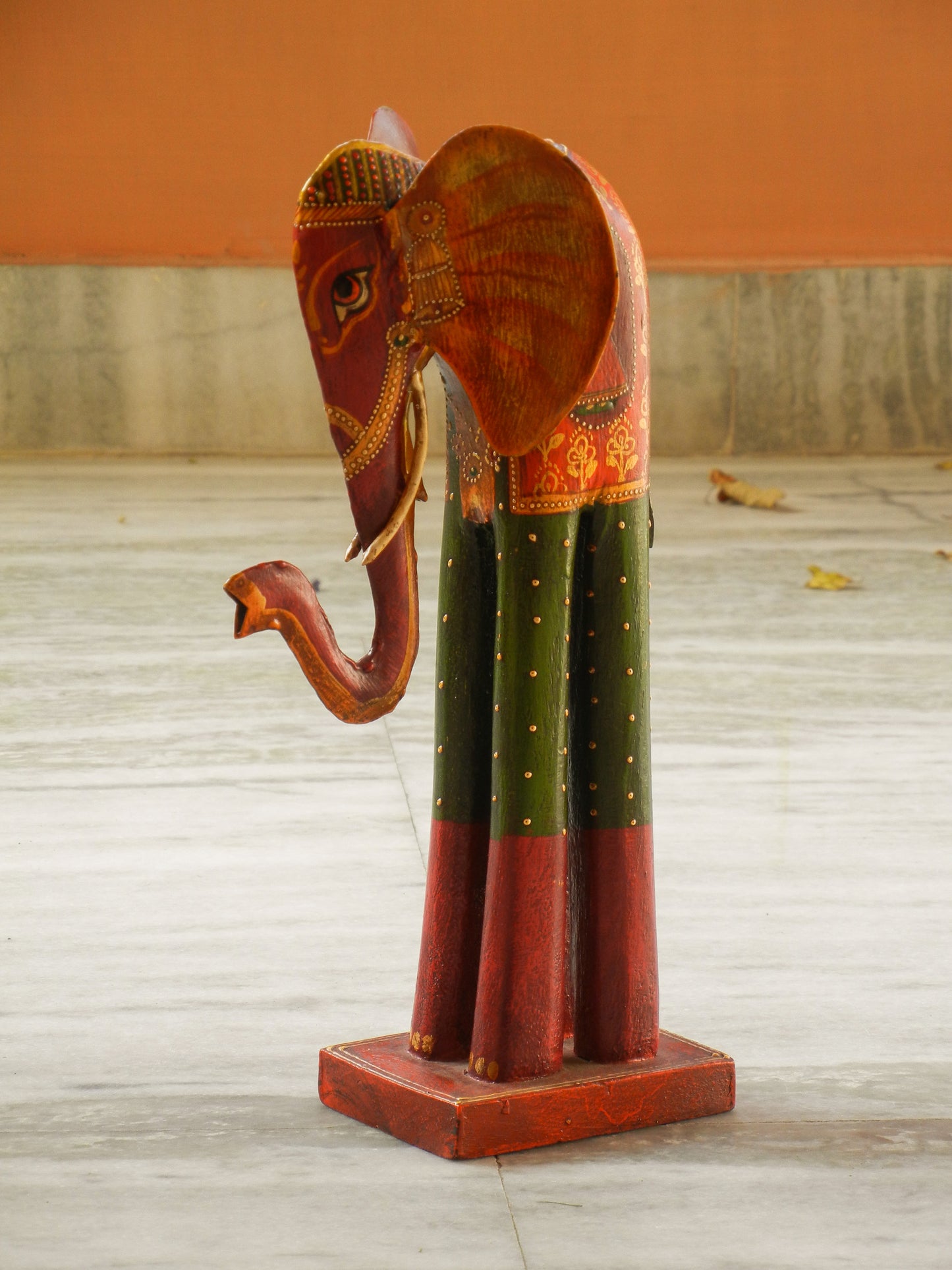 WOODEN & METAL FINE PAINTED ELEPHANT STATUE, FIGURINE