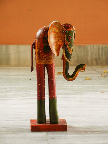 WOODEN & METAL FINE PAINTED ELEPHANT STATUE, FIGURINE