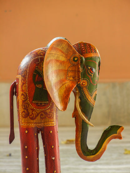 WOODEN & METAL FINE PAINTED ELEPHANT STATUE, FIGURINE