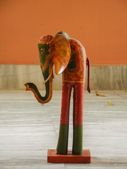 WOODEN & METAL FINE PAINTED ELEPHANT STATUE, FIGURINE