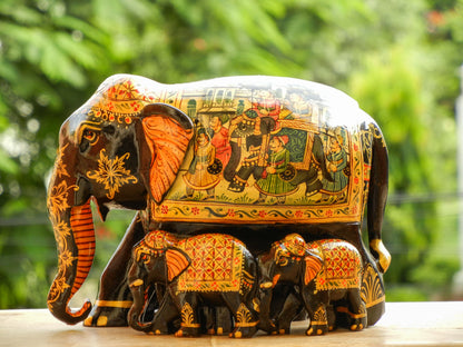 WOODEN FINE PAINTED ELEPHANT STATUE, FIGURINE