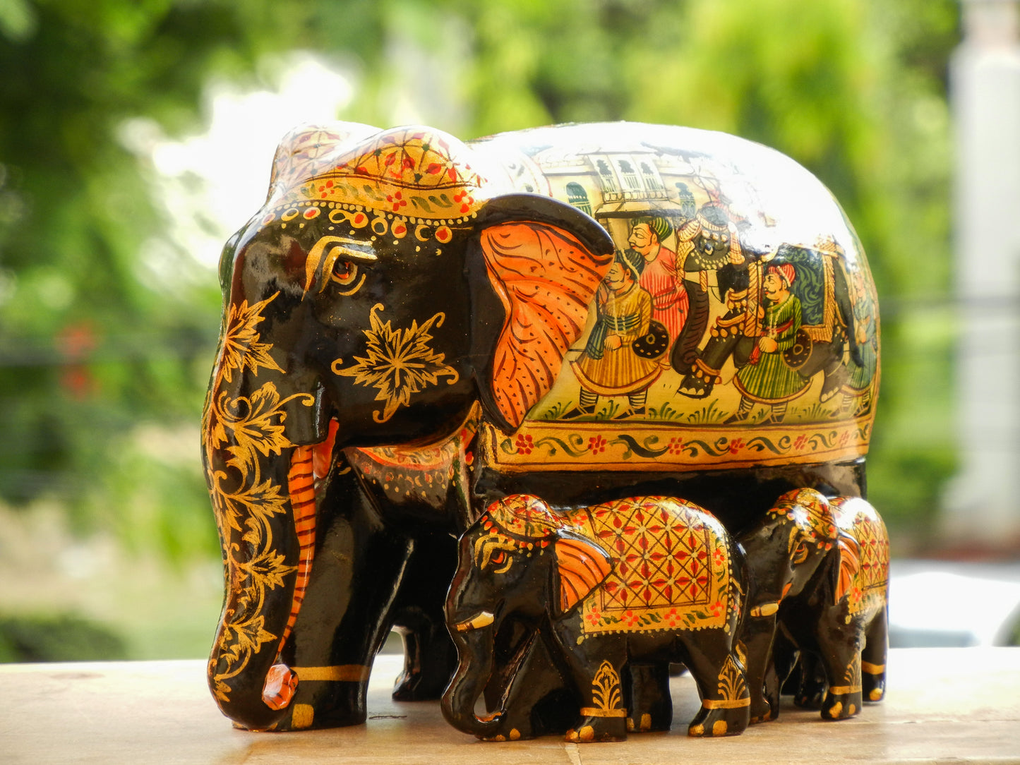 WOODEN FINE PAINTED ELEPHANT STATUE, FIGURINE