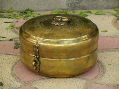 Old Vintage Brass Hand Engraved Chapati Box, Bread Box Antique