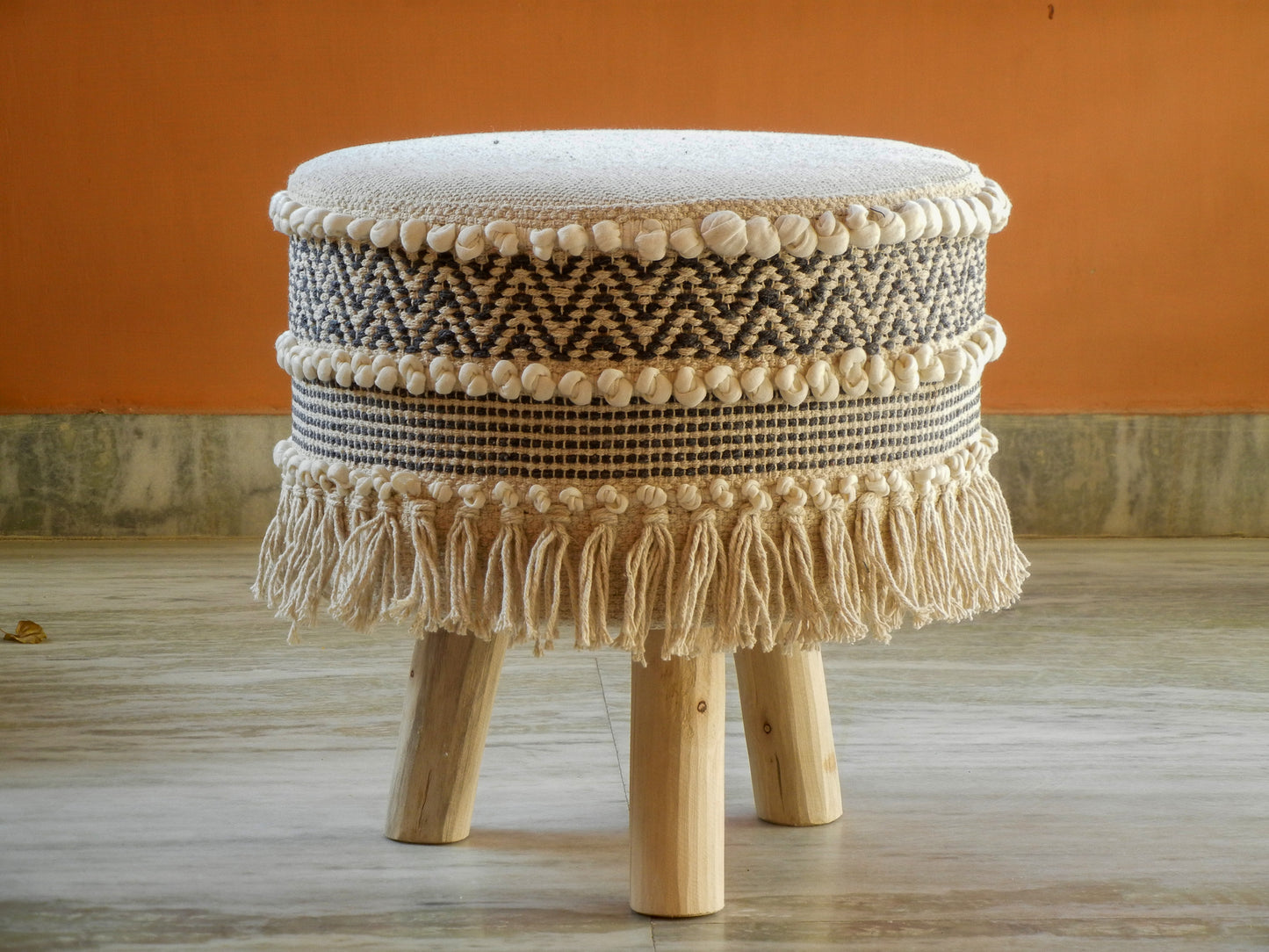 Wooden Boho Pouf