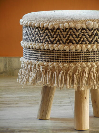 Wooden Boho Pouf