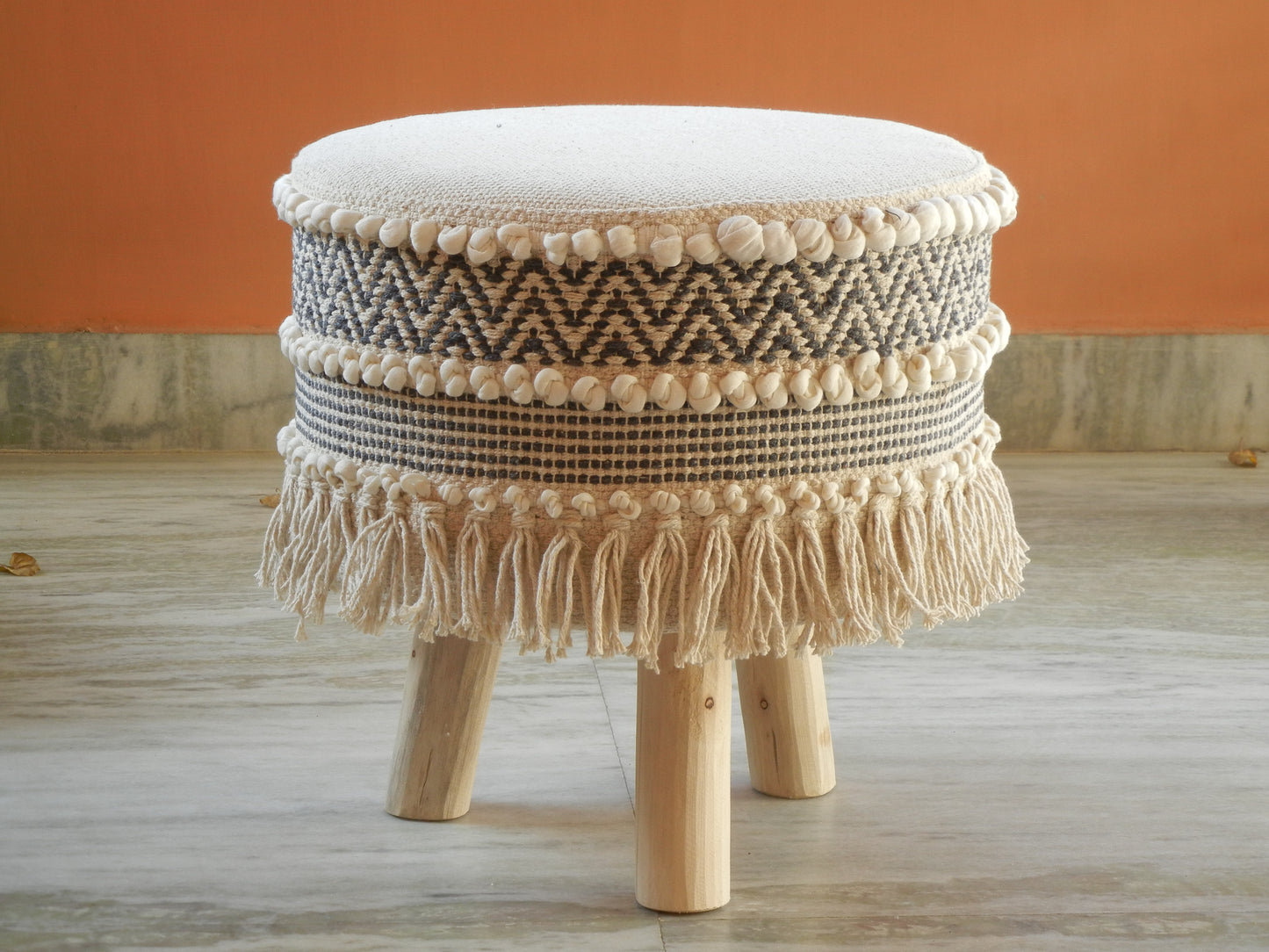 Wooden Boho Pouf