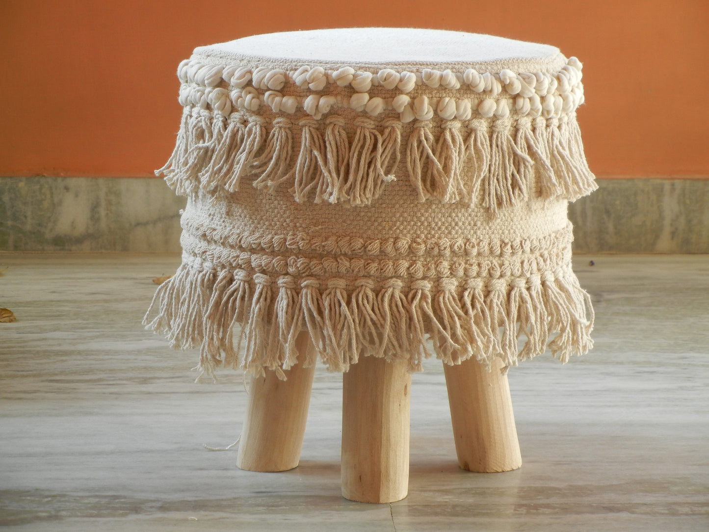 Wooden Boho Pouf