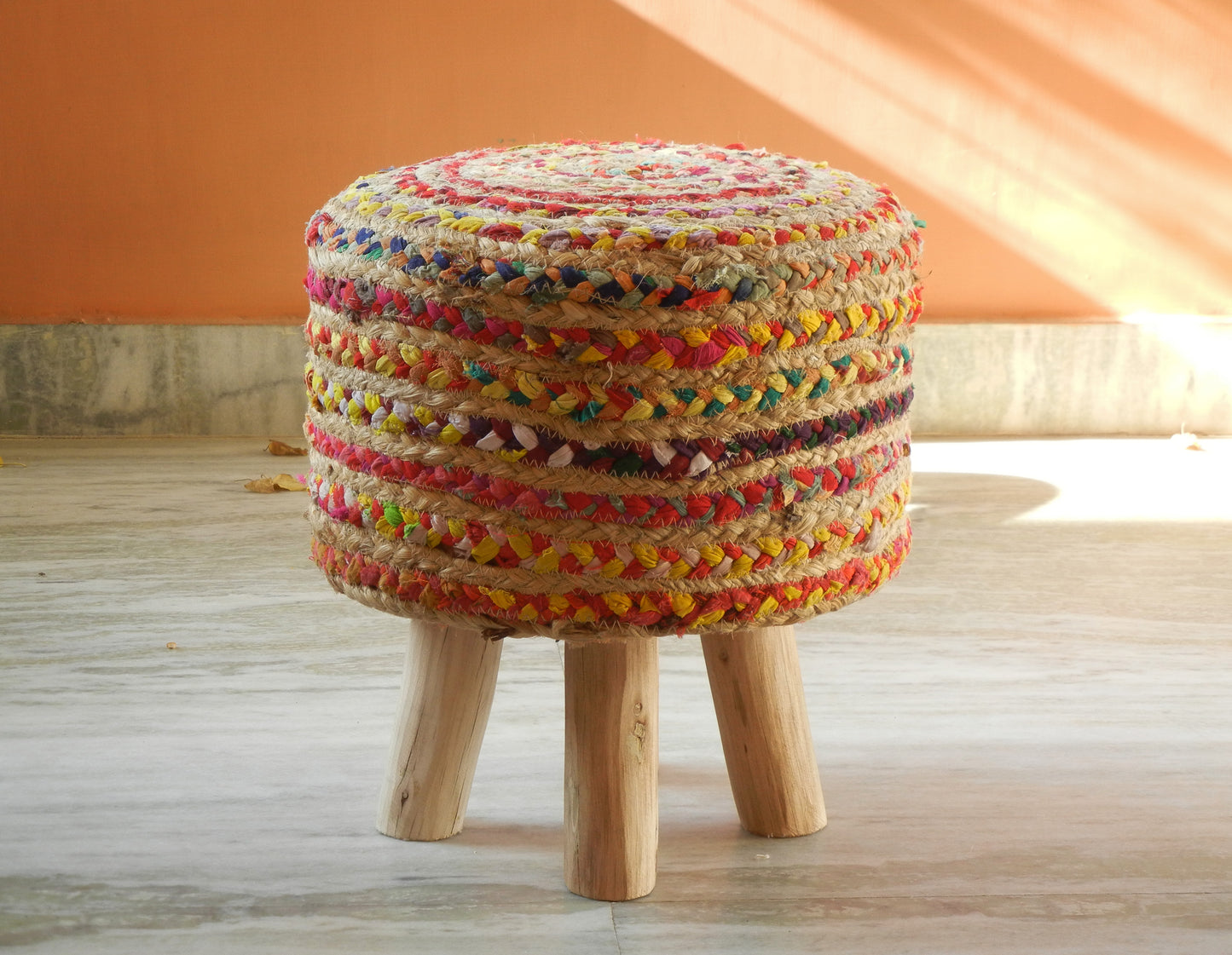 Wooden Boho Pouf