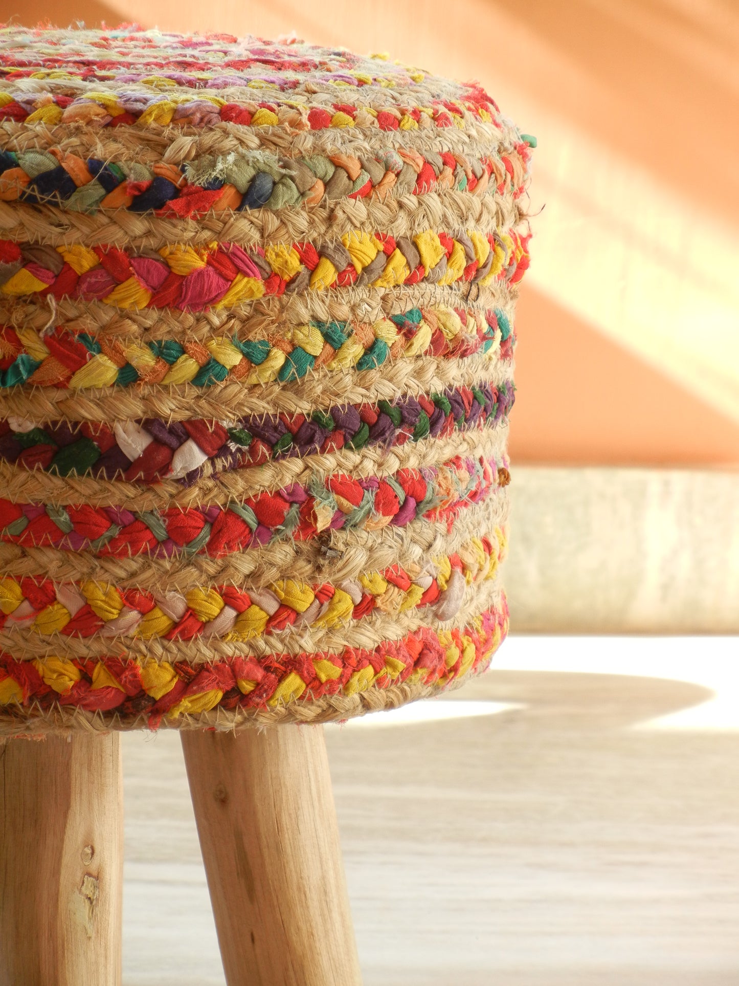 Wooden Boho Pouf