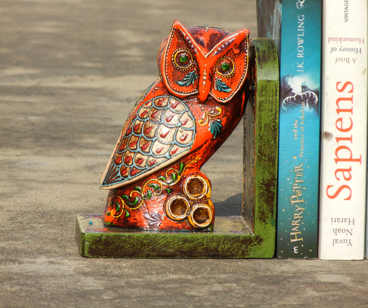 Wooden Painted Owl Bookend