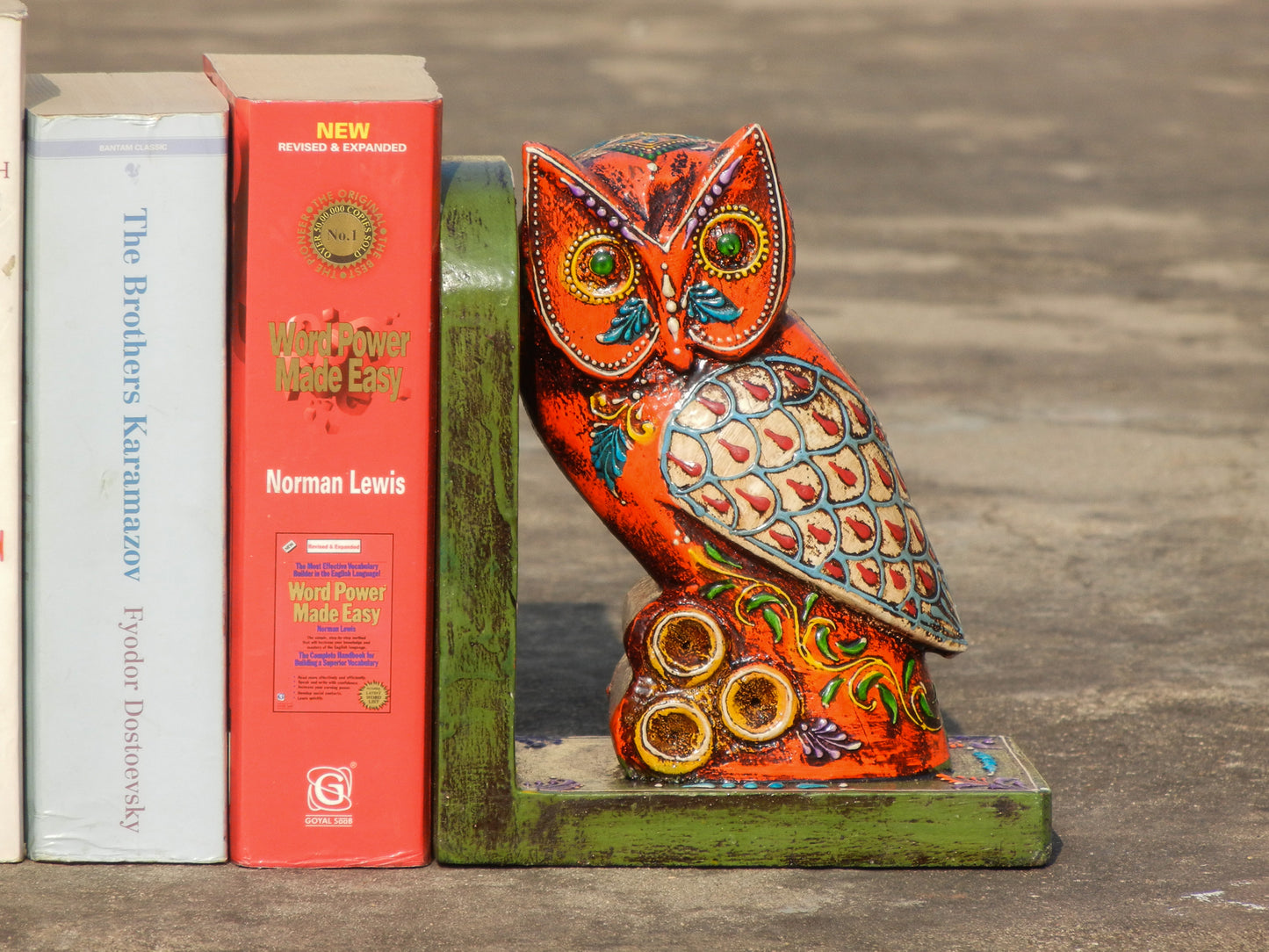 Wooden Painted Owl Bookend