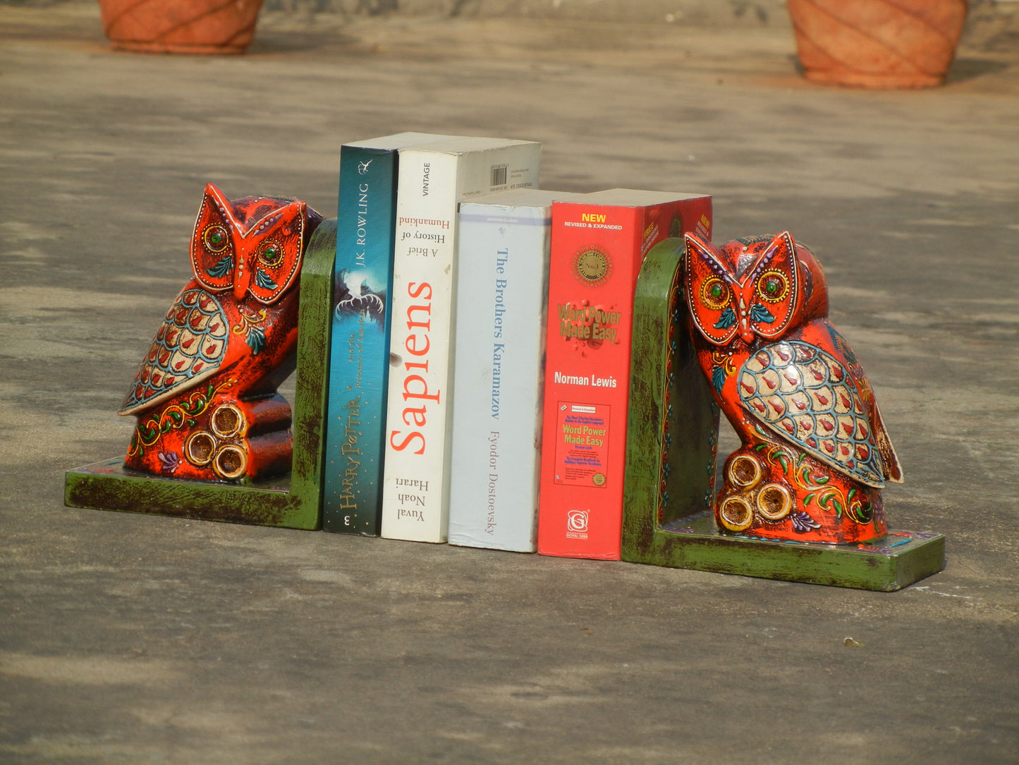 Wooden Painted Owl Bookend