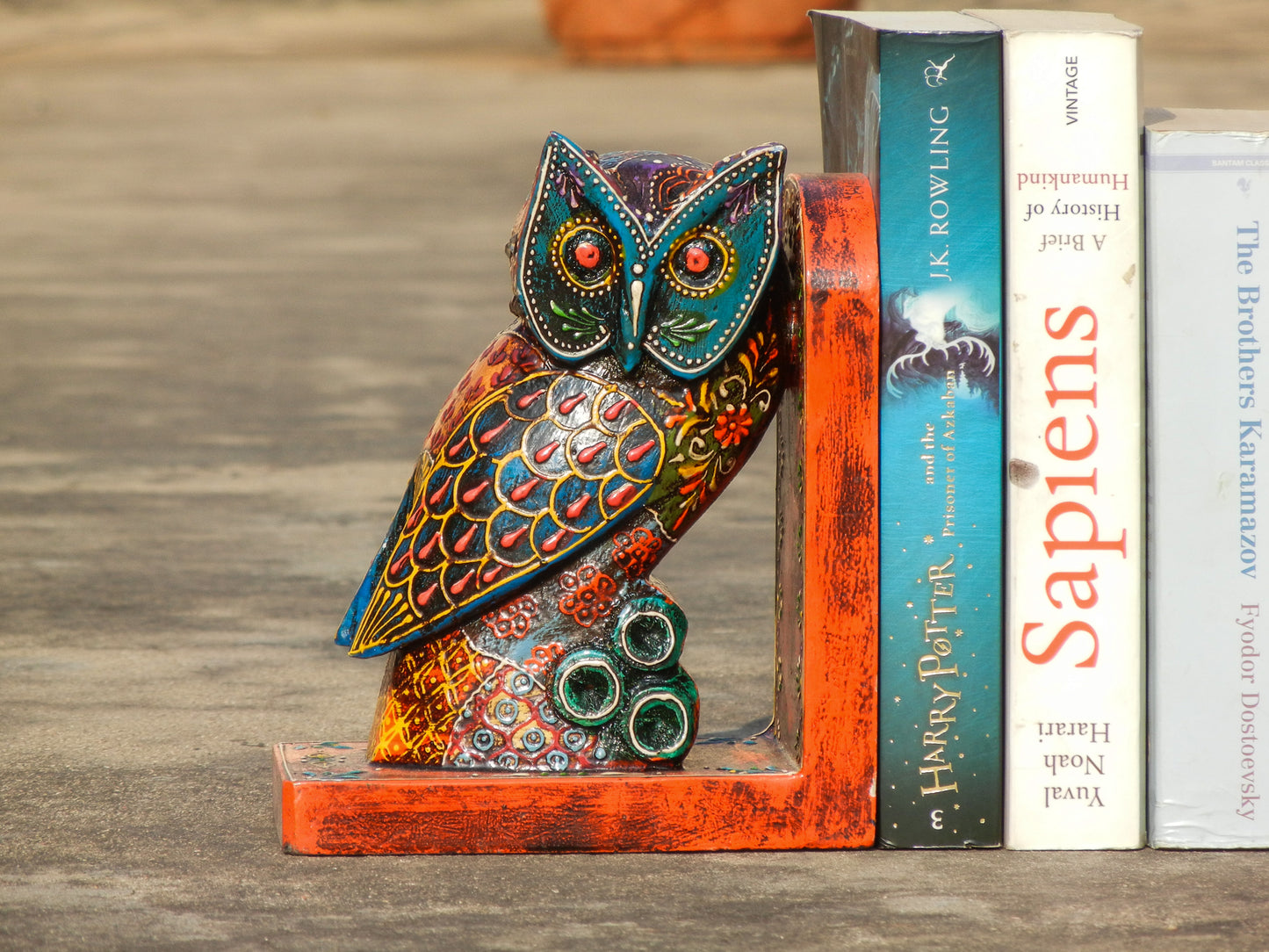 Wooden Painted Owl Bookend