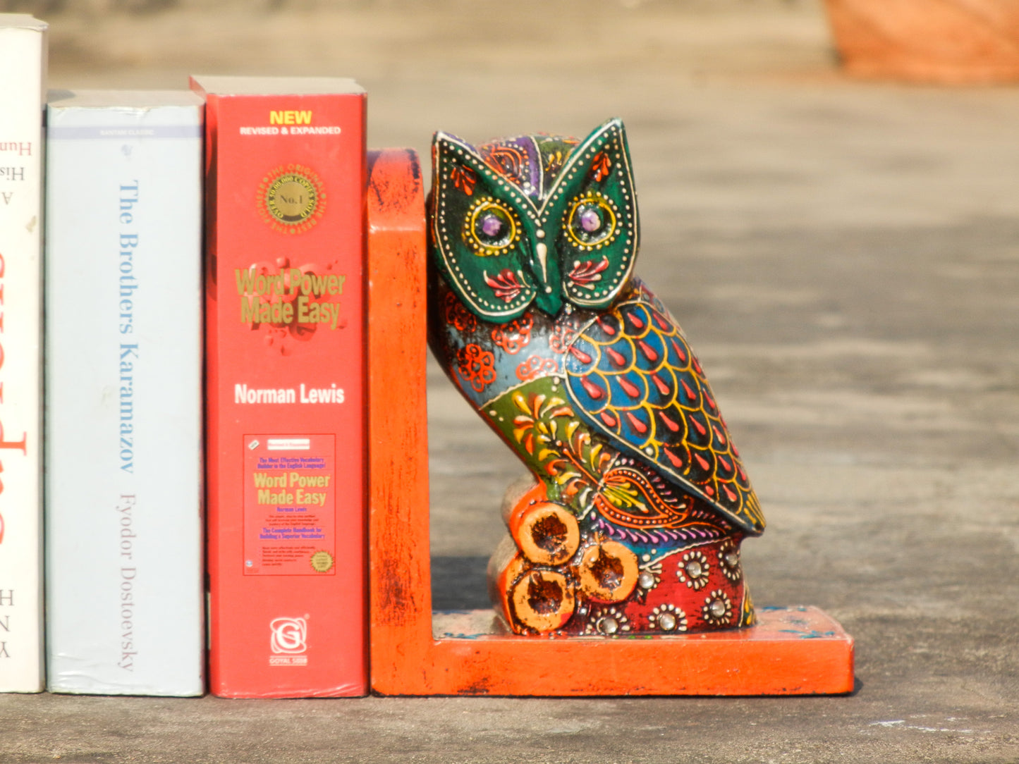 Wooden Painted Owl Bookend