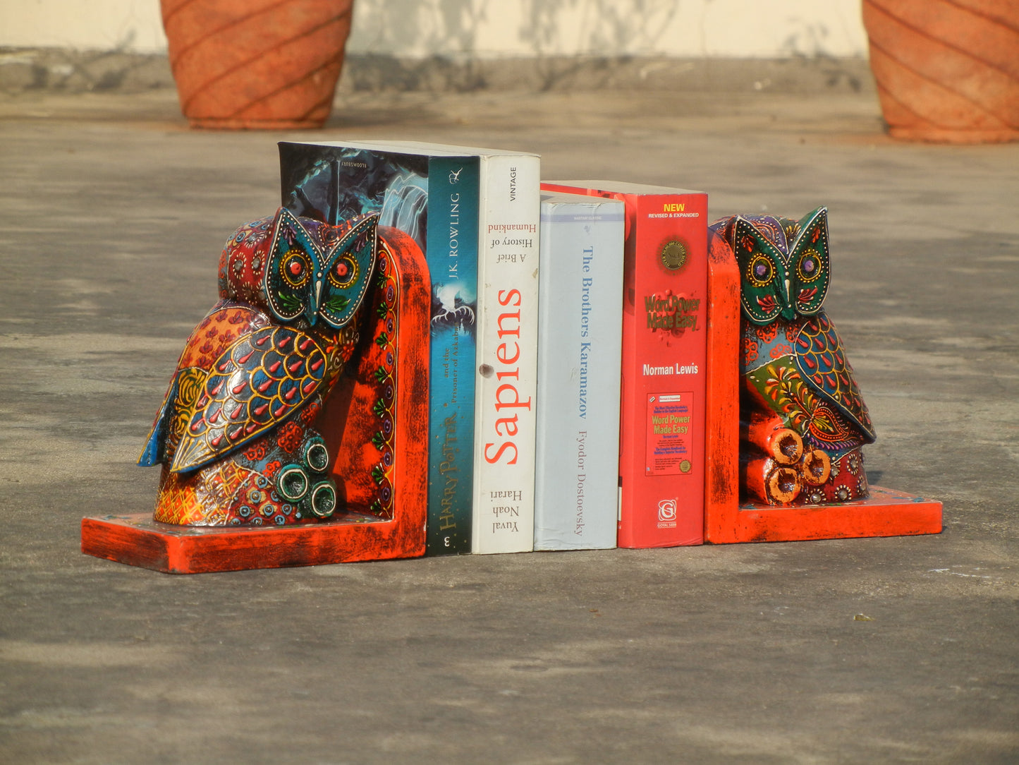 Wooden Painted Owl Bookend