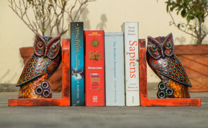 Wooden Painted Owl Bookend