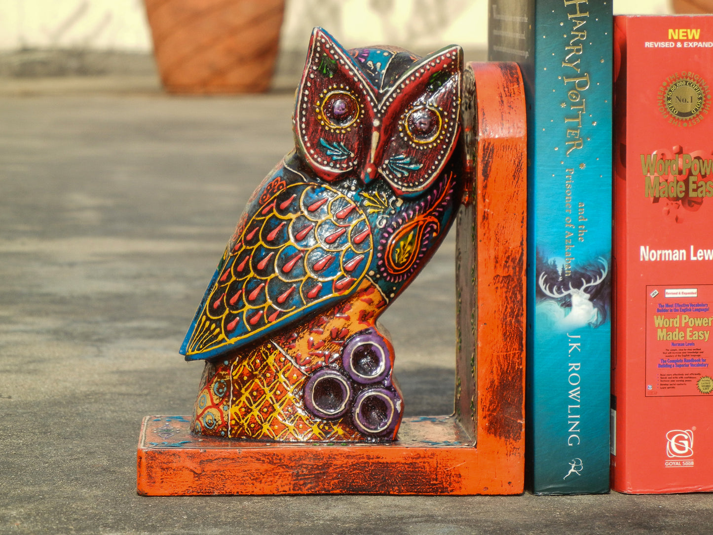 Wooden Painted Owl Bookend