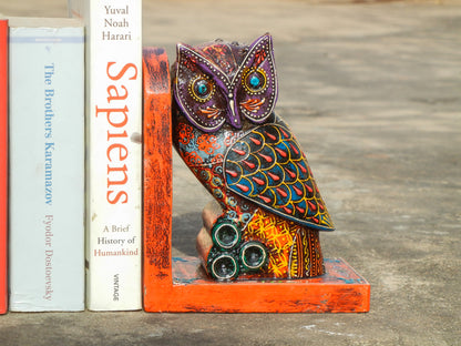 Wooden Painted Owl Bookend