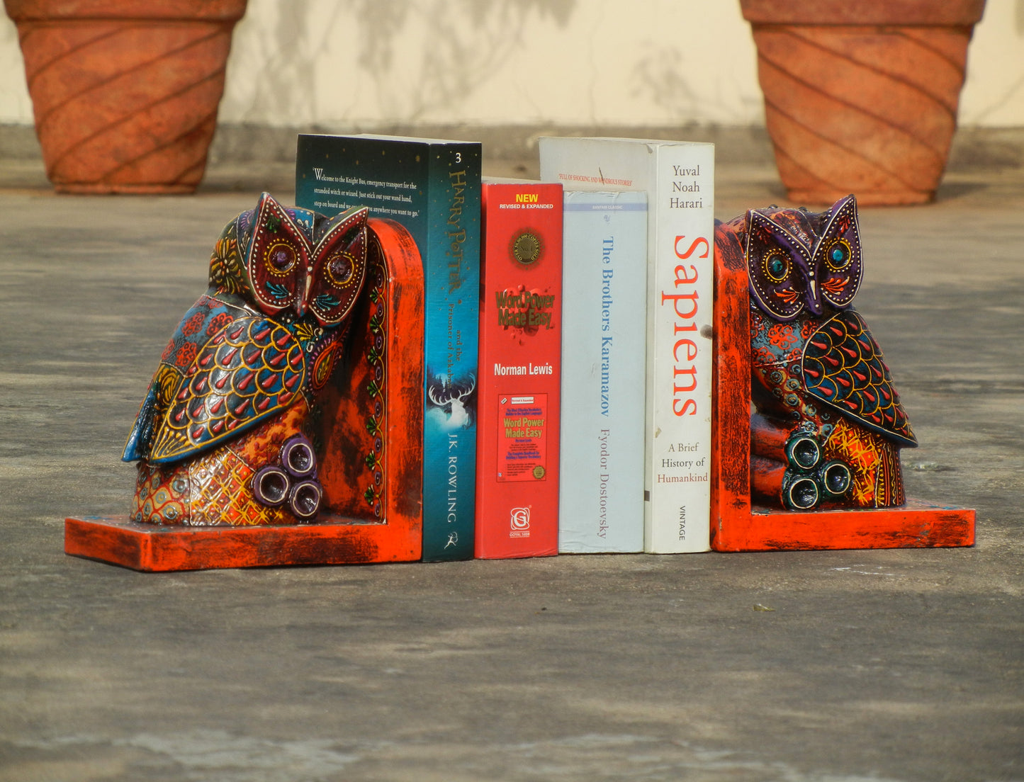 Wooden Painted Owl Bookend