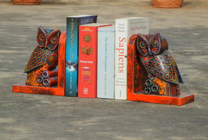 Wooden Painted Owl Bookend