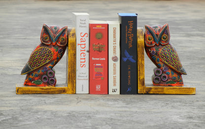 Wooden Painted Owl Bookend