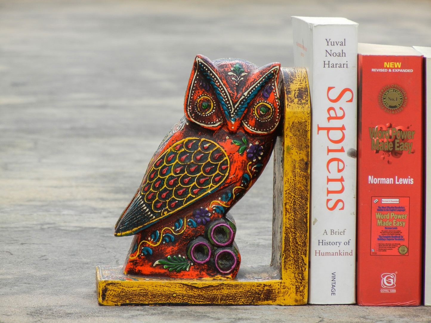 Wooden Painted Owl Bookend