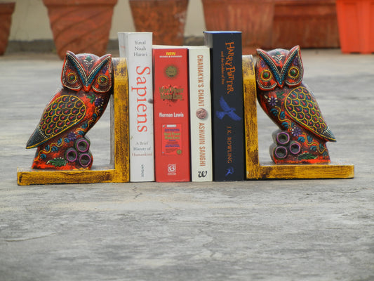 Wooden Painted Owl Bookend