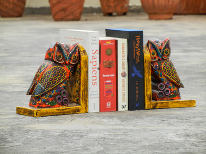 Wooden Painted Owl Bookend