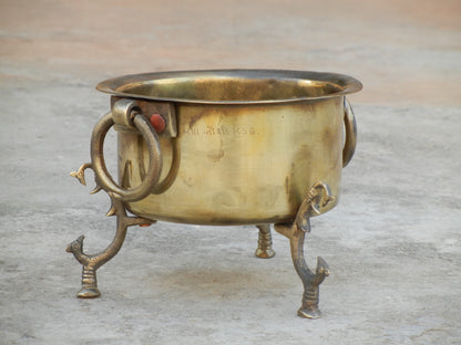 Vintage Brass Vessel With 3 Peacock or Vessel For Floating Flowers and Candles, Urli