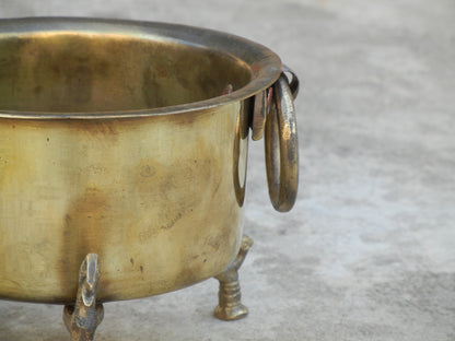 Vintage Brass Vessel With 3 Peacock or Vessel For Floating Flowers and Candles, Urli