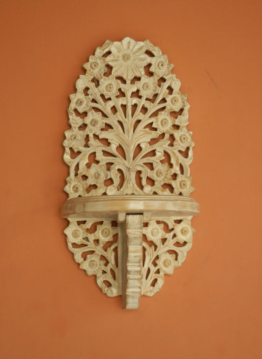 Wooden Carved Distressed Blooming Flower Wall Bracket