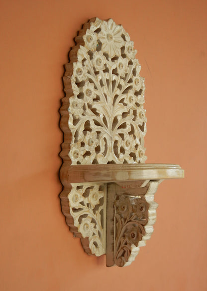 Wooden Carved Distressed Blooming Flower Wall Bracket