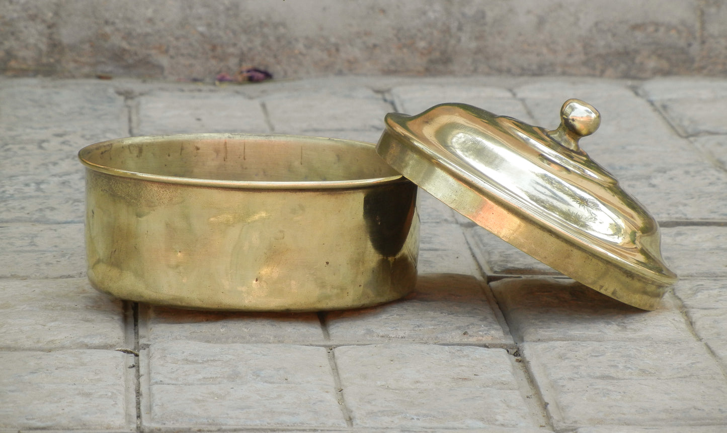 Old Vintage Brass Hand Engraved Chapati Box, Bread Box Antique