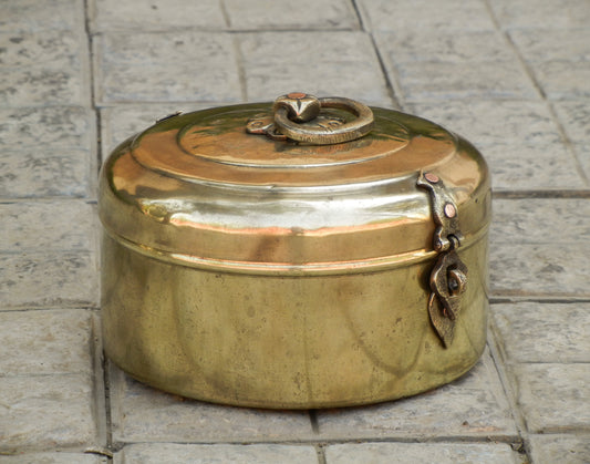 Old Vintage Brass Hand Engraved Chapati Box, Bread Box Antique