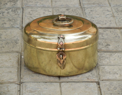 Old Vintage Brass Hand Engraved Chapati Box, Bread Box Antique