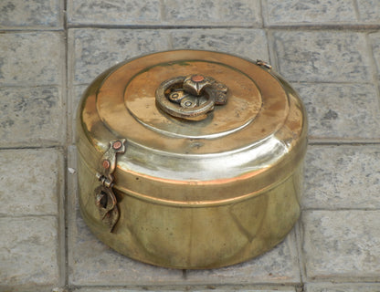 Old Vintage Brass Hand Engraved Chapati Box, Bread Box Antique